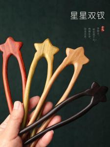 ชุดผมแบบจีนโบราณแบบเรียบง่าย ชุดฮันฟู เครื่องประดับผมทำจากไม้ อุปกรณ์เสริมผมแบบ U Shaped เครื่องประดับผมแบบจีนโบราณ