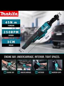 Makita | Makita DWR180Z 18V LXT Cordless Ratchet Wrench 6.35mm Drive 47.5N.m Portable Angle Socket Power Tool For Mechanical Repair Work