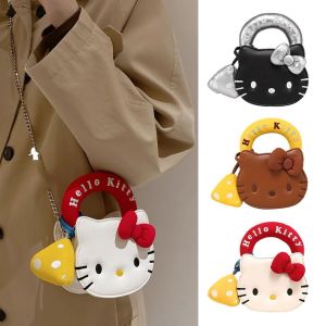 UUMIR การ์ตูน Hello Kitty กระเป๋าสะพายไหล่แบบพาดลำตัว แฟชั่นสำหรับผู้หญิง หนังพียู กระเป๋าถือแบบถือ กระเป๋าแมสเซนเจอร์ พร้อมสายสะพายโซ่ กระเป๋าใส่ของ สำหรับเครื่องสำอางโทรศัพท์แต่งหน้าช้อปปิ้ง
