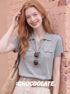 Retro Versatile Slim Polo Neck Short Sleeve T-Shirts For Women