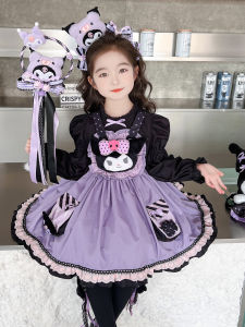 H.S.H Kids | Spring Fashionable Childrens Lolita Princess Dress Girls Birthday Kuromi Skirt Breathable Medium Length Dress Cartoon Element