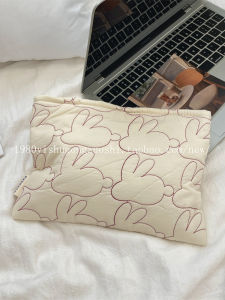 กระเป๋าเครื่องสำอางผ้าฝ้ายปักลายกระต่ายน่ารัก กระเป๋าใส่เครื่องสำอางแบบถือได้ น้ำหนักเบา ซิป กระเป๋าใส่ลิปสติกสำหรับเด็กผู้หญิง