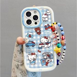 Full Zhe Blue Plaid KT Phone Case for Apple 17Air 16promax/iphone15Pro Anti-Fall 14/12mini Womens XSMax New 13pro/11/7p/6 Silicone Protective Cover