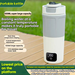 Travel self-heating kettle portable electric kettle 600ML heating coffee and tea healthy LCD display travel cup
