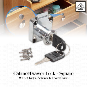 Universal 22mm Safety Square Drawer Cabinet Furniture Door Lock Set With 2 Keys Screws Fixed Clasp