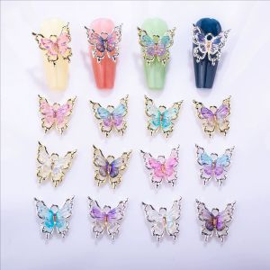 10Pcs 3D Gradient Crystal Butterfly Nail Art Rhinestone 3D Alloy Multi-Colors Sparkling Nail Art Decoration