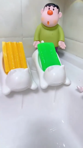 กล่องสบู่รูปแมวการ์ตูนจานสบู่ระบายน้ําได้ที่ใส่สบู่คอนเทนเนอร์เก็บจานอุปกรณ์ห้องน้ําในครัวเรือน