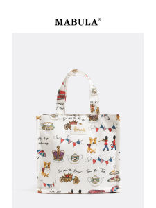 MABULA | Cute Cartoon Printed Canvas Bag For Women Shopping Tote Large Capacity Handheld And Shoulder Use