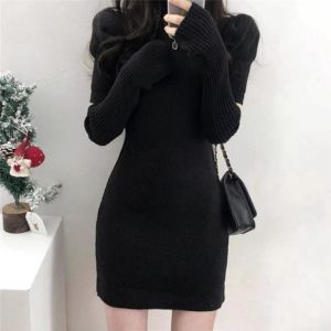 HUOLISI | White Knitted Slim Fit Dress for Winter
