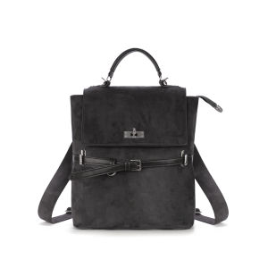 JANDRESS | British Style Black and Grey Suede Patchwork Backpack