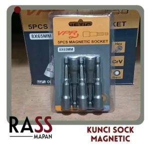 Kunci Sock Magnetic Socket Bor Baut Drilling 8mm panjang 65mm 1 pack isi 5pcs