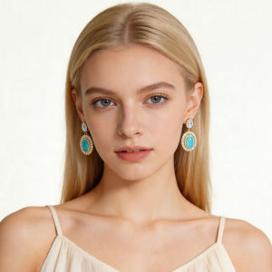 SEQUITO Personality Women Ear Jewelry Gold Plated Pave Setting Blue Oval AAA Cubic Zirconia Delicate Long Drop Earrings for Wedding Party SE1083