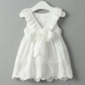 Ali9 Summer Girls Dress: Pure White Temperament Embroidery Cal Sleeveless Party Princess Dress