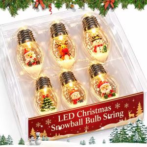 6/10 Led Cầu Tuyết giáng sinh rõ ràng Đèn dây có bóng với cây Giáng sinh Ông già Nô En Người tuyết món quà mix chạy bằng pin ánh sáng