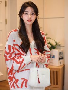 Áo Len Cardigan Dệt Kim Dày Phong Cách Hồng Kông Cho Nữ Xuân 2025 Áo Len Cổ Chữ V Tay Dài Dáng Rộng in Hình Thỏ Thoải Mái