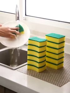 10/5ชิ้นฟองน้ำล้างจาน 2 ด้านสำหรับห้องครัว / แผ่นเช็ดทำความสะอาดภาชนะบนโต๊ะอาหาร