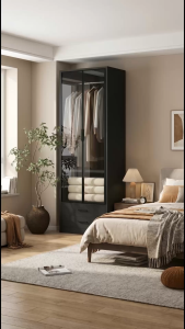 [FREE INSTALLATION ] Kenzzo : Umia Wardrobe with glass door premium E1 Grade Board with drawer with adjustable layer