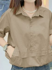 เสื้อเชิ้ตแขนสั้นทรงหลวมเอวสำหรับผู้หญิง ฤดูร้อนปี 2025 เสื้อเชิ้ตบางๆ ดีไซน์ใหม่ ดีไซน์บาง ทรงหลวม ไซส์ใหญ่ เสื้อเชิ้ตแขนสั้นทรงเข้ารูปสำหรับผู้หญิง