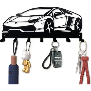 CIFbuy | Attractive Metal Wall Key Holder - Car Key Organizer. 7 Hooks Black Ideal for Front of Entryway Decor