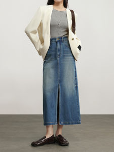 HIPPIE MISS | High Waist Slim Fit Vintage Floral Slit Mid-length Straight Skirt