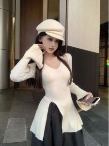 เสื้อเชิ้ตแขนยาวทรงเข้ารูปสำหรับผู้หญิง Pure Desire แฟชั่นฤดูใบไม้ร่วง/ฤดูหนาว เสื้อเชิ้ตแขนยาวแบบเปิดข้างไม่สมมาตร เสื้อชั้นในสุดหรูหรา