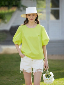 AMII | Casual French Style Linen Shirt with Puffed Lantern Sleeves Women