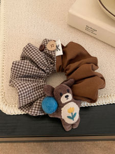 Korean Style Cute Bear Plaid Large Bow Hair Ties Womens Bun Headbands Lazy Style Hair Accessories Fabric Hair Bands