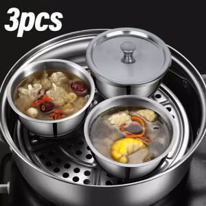 YESPERY 304 Stainless Steel Steamed Egg Bowl With Lids Fruit Salad Dessert Soup Bowl Tableware Ramekin Pudding Container Baking Mini Pot