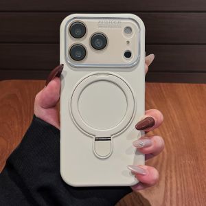 Large Window Liquid Silicone Magnetic Bracket Case For iPhone 17 16 15 Pro Max For Magsafe Lens Protection Shockproof Soft Cover