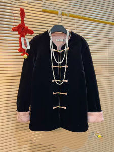 plus Size Womens Jacket Stand Collar Patchwork Sleeve Button National Style Autumn Winter plus Size Sister Slimming Top