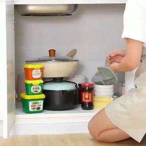 Double Layer Expandable Stainless Steel Under the Sink Rack / Rak Serbaguna Dapur Sinki / Shelf Organizer Shelf for Kitchen and Bathroom 可扩展不锈钢厨房收纳架