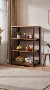COHF 3/4/5 Tier Kitchen Storage Rack with Wood Shelves Freestanding Metal Organizer Shelf for Pantry Appliances Cookware and Kitchen Essentials