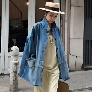 Retro Denim Shirt Jacket Womens Loose Casual Long Sleeve Top Versatile Stylish Small Size Friendly New 2025 Spring Fashion