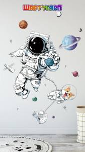 WAFT YEARN Removable Large Astronaut Universe Outer Space Planet Star Space Ship Wall Decal Large Removable Wall Sticker Decor for Nursery Classroom Bedroom Bathroom Boys Girls Room Playroom Colorful