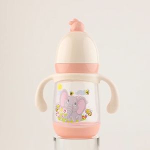 240ml Baby Bottle Food Grade Material Chick Anti-dust Cover Anti-slip Handle 0-36 MonthsA Great Gift for Newborn