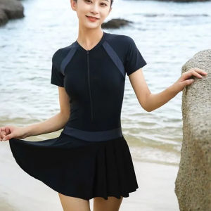 Ganlai Women Swimsuit New Hot Spring Swimsuit with Patchwork for Slimming and Belly Covering Seaside Vacation Anti Glare and Conservative Summer Womens Dress Style One Piece Swimsuit Diving Suit