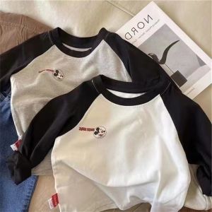 Pure Cotton Long Sleeve T-Shirt for Children Spring Autumn Casual Base Shirt Baby Boys Girls Comfortable Breathable Sweat Absorbent Cartoon Pattern