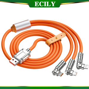 Ecily Cáp sạc xoay 3 trong 1 180 ° 100W 6A Cáp Sạc Nhanh Cáp dữ liệu dày đầu xoay Cáp sạc nhanh 120W Cáp sạc đam mê một kéo Ba cáp dữ liệu Loại C /I-OS Cáp USB C 1.2m