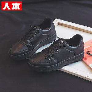Casual Canvas Shoes Leather Surface Womens Work Shoes Office Shoes Sporty Black Low Top Shoes Breathable round Toe Rubber Sole