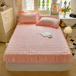 Dansunreve ผ้าปูที่นอนเสริมใย ผ้าฝ้ายซักแล้ว สีพื้น ผ้าปูที่นอนหนาพร้อมลูกไม้ 6 ฟุต 5ฟุต ผ้าปูที่นอนรัดมุม