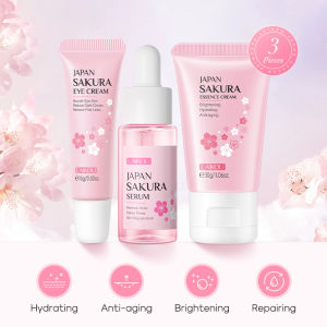 LAIKOU Japan Sakura Brightening Face Serum Eye Cream Face Moisturizer Deep Nourishing 3pcs Skin Care Set
