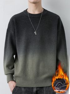 ROMON | เสื้อสเวตเตอร์คอตั้งทรงหลวมสำหรับผู้ชาย ทรงหลวม แขนยาว ปกติ ฤดูหนาว 2024 ผ้าฝ้ายผสมโพลีเอสเตอร์ น้ำหนักเบา อบอุ่น ลำลอง