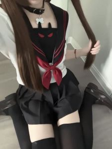 Sweet and Spicy Academy Style JK Waterman Uniform Mini Devil Costume Dress Navy Tank Top Plaid Skirt Fashionable Japanese Set
