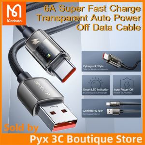 Mcdodo 6A 22.5W/40W/66W/100W Auto Power Off Type-C Super Charge Transparent Data Cable For Huawei Mate 50 60 Pro nova 13 Pro Pura 70 Ultra Honor 70 100 200 Pro Magic7 Pro Xiaomi 13 14 15 Pro