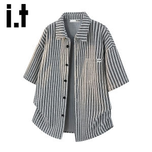 izzue | Textured Fishbone Stripe Mens Casual Shirt