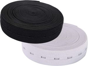DIY Sewing Accessories Flat Elastic Bands Sewing Band Elastic Cord with Buttonhole for Skirt & Trouser Waistbands Clothing Knitting