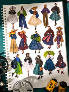 Retro Fashion Character Stickers Laser Cut French Style Clothing Scrapbooking Pasting Scene DIY Basic Material Drawing