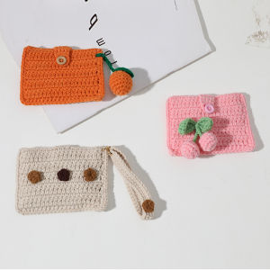 Cute Orange Card Holder Woven Bag Cherry Wool Crochet Handmade Coin Purse DIY Material Package Self-Made