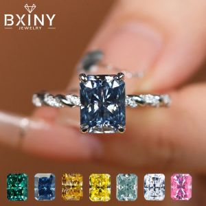 BXINY 7*9mm Royal Blue Radiant Cut Moissanite Rings S925 Silver Lab Diamond For Women Twist Wedding Band Jewelry GRA Certificate