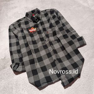 Hem baju kemeja flannel lengan panjang pria wanita outher kekinian v-neck slimfit